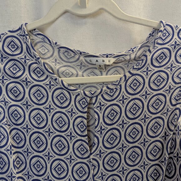 CAbi Size Small Sleeveless Navy and White Crossover Top - Picture 2 of 15